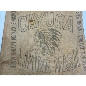 Vintage Cayuga Chicken Feed Bag Beacon Milling Co Laying Mash Indian Chief Head